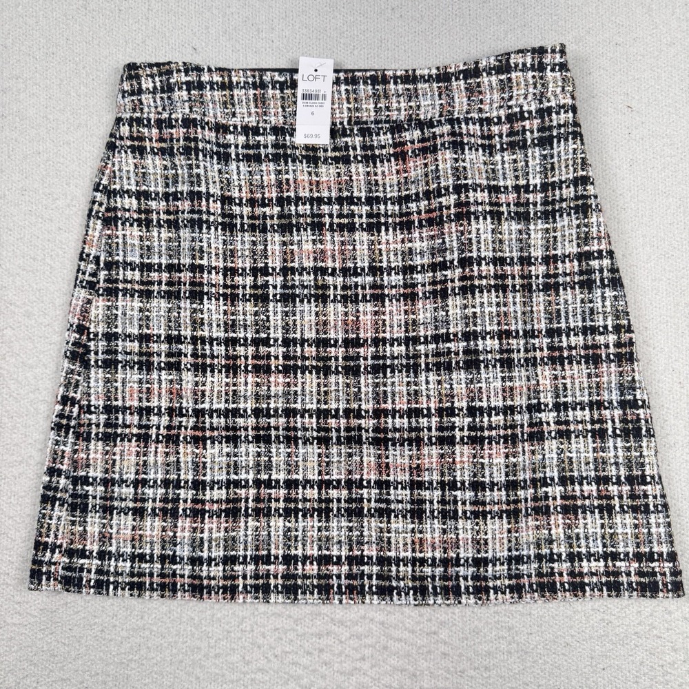 Loft Ann Taylor Tweed Skirt Women's 6 Multicolored Lined Side Zip 19" Length NWT